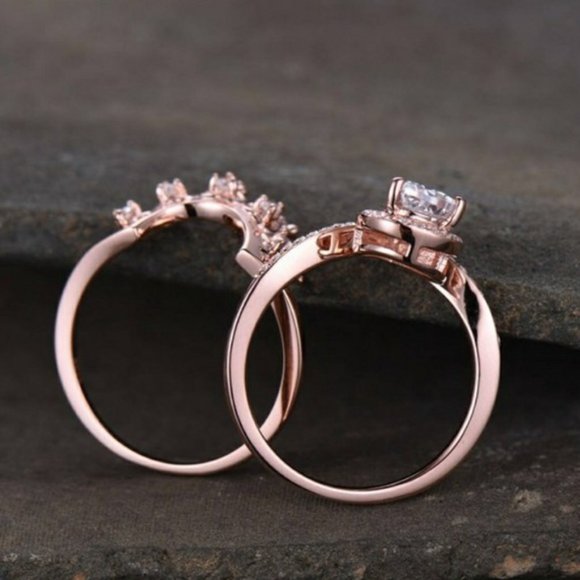 18K ROSE GOLD DESIGN TEARDROP RING SET - Picture 5 of 7